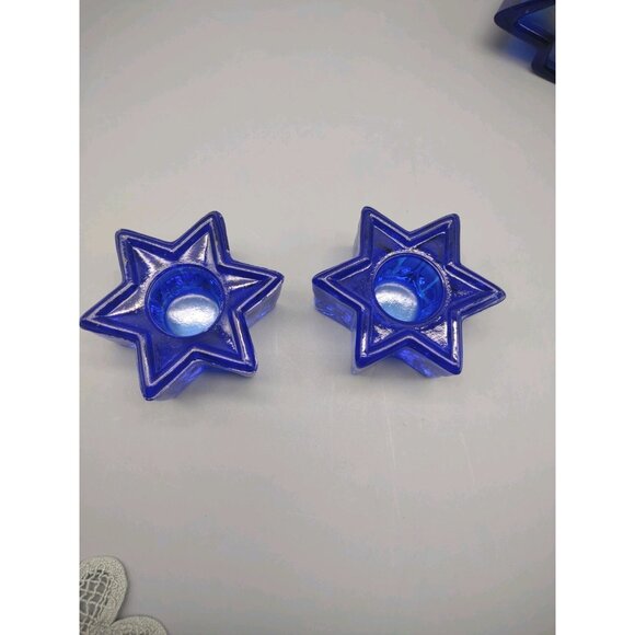 Vintage Cobalt Blue Glass Celestial Star Candle Holders, Fir Tree Candle, READ - Picture 7 of 17